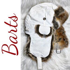 NWOT BARTS TRAPPER AVIATOR PILOT BOMBER HAT FAUX FUR TRIM WHITE, ONE SIZE